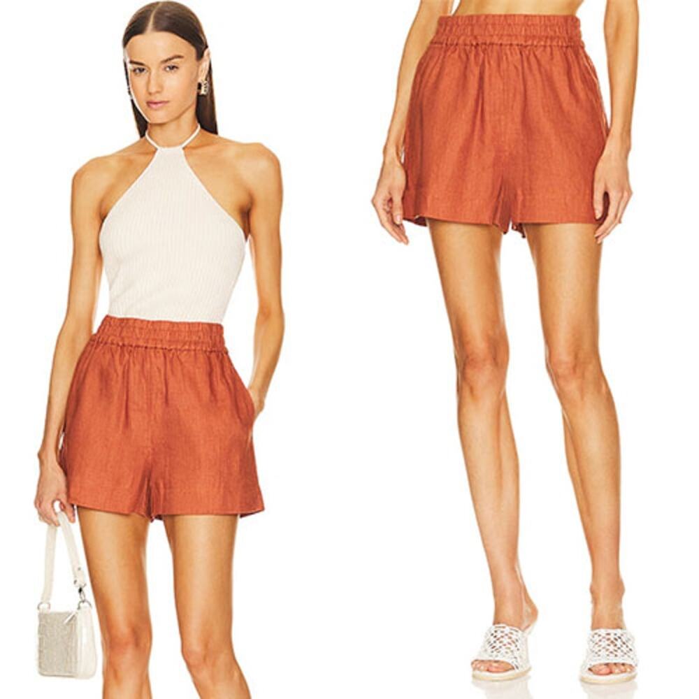 NWT Rhode Kina Linen Pull On Smocked Elastic Waistband Short Clove Size: XS
